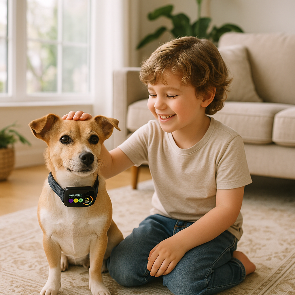 collier anti aboiement pour chien disposition salon enfant
