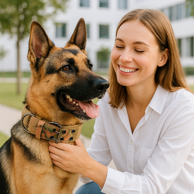 collier chien camouflage maitre mains cou