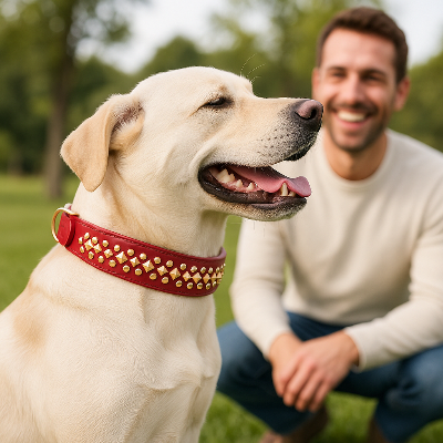 collier chien clouer rouge homme cote