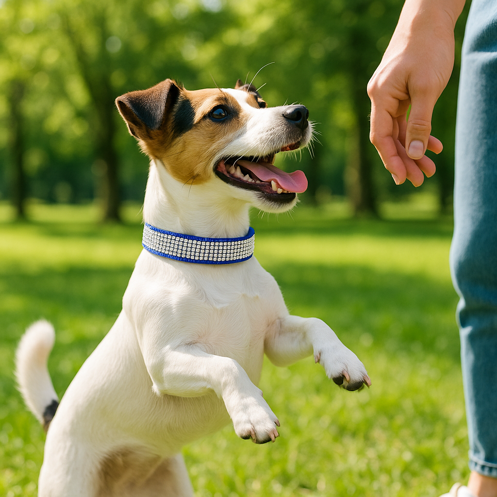 collier chien reflet lumineux bleu parc maitre