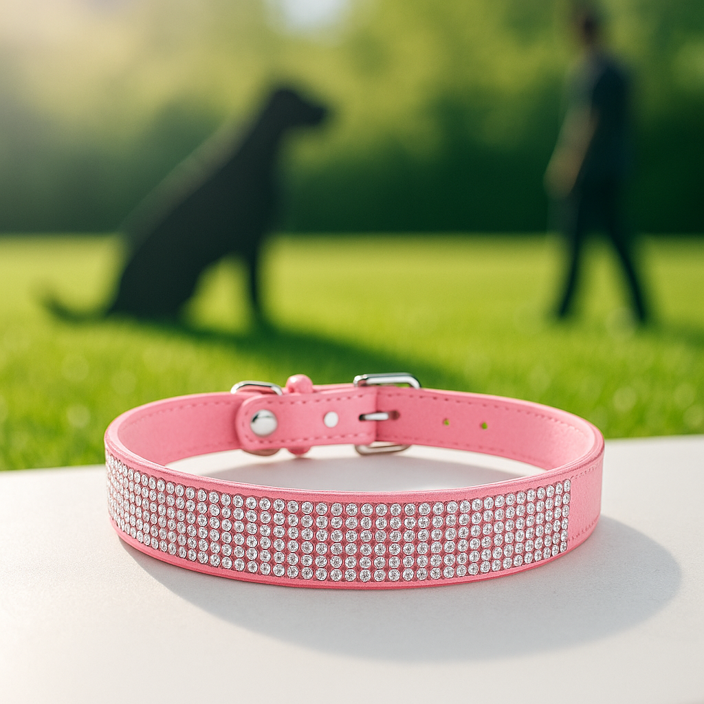 collier chien rose maitre chien parc