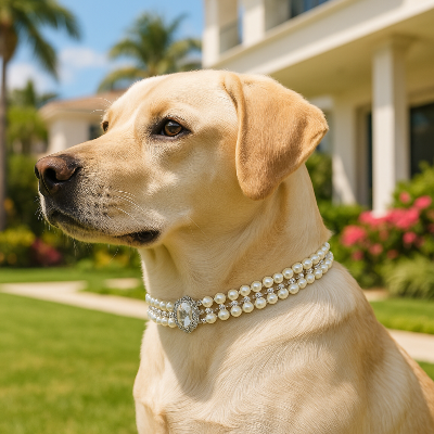collier chien voisinage blanc argent maison