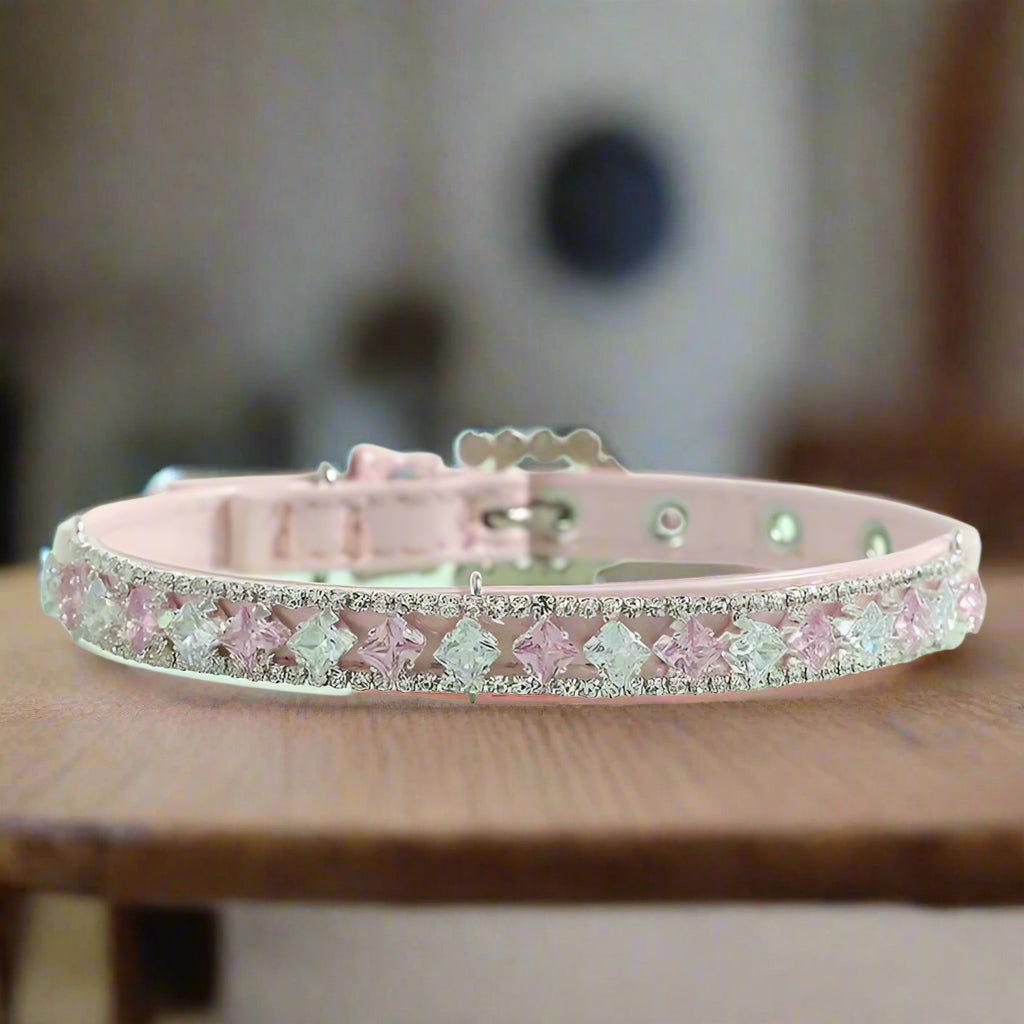 collier chien voisinage rose