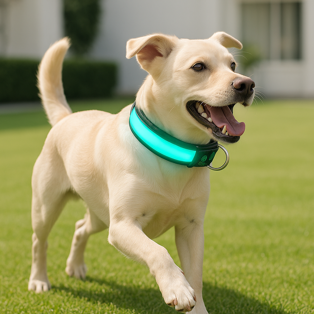 colliers lumineux pour chien petit bleu pelouse