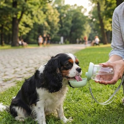 Gourde pour Chien maître donne boire au chien dans un parc