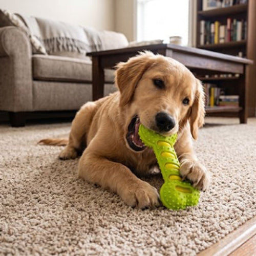 Jouet indestructible pour Chien vert devant la maison