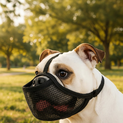 museliere bouledogue liberte et respirante chien au parc