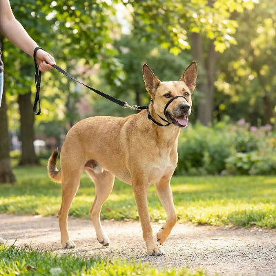 museliere pour chiot educative confort noir balade avec maitre parc arbres