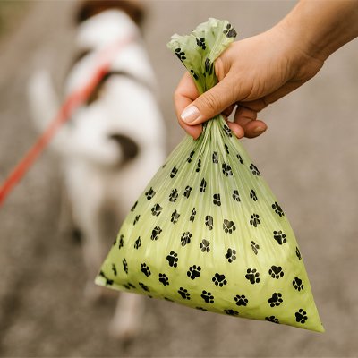 sac a crotte Biodegradables eco canin main maitre chien en avant maitre