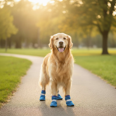 Chaussures chien bleu sur un parc prends une marche