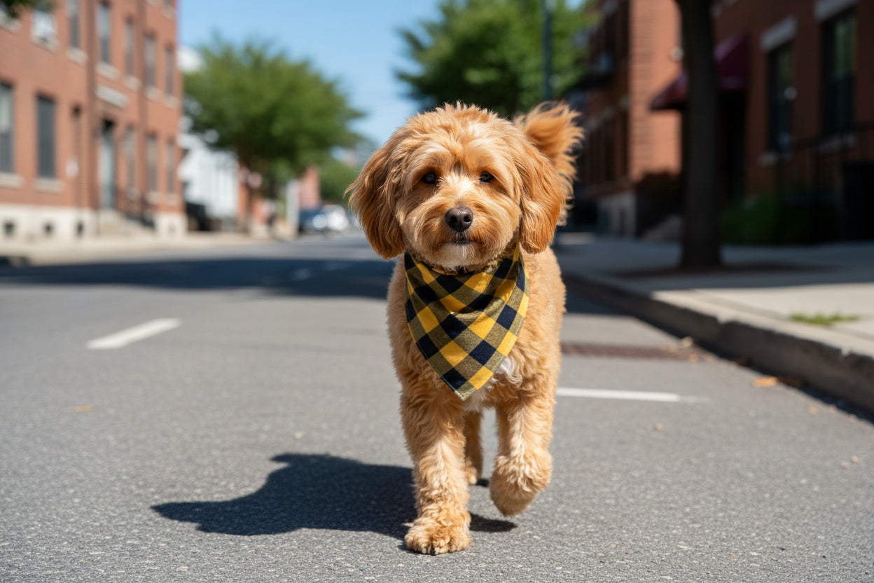  Collier bandana Style elegance petit chien marche dans la rue 

