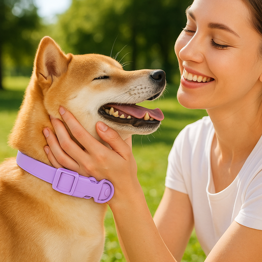 Collier chien impermeable violette maitre parc