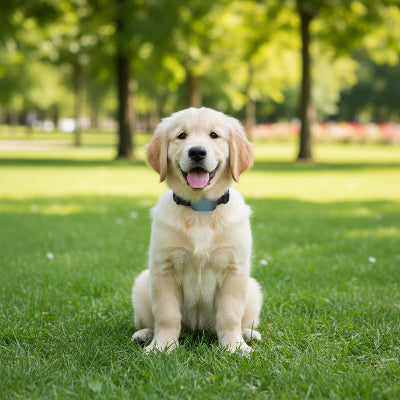 
Collier connecté chien sans abonnement gps autonome chien assis au parc