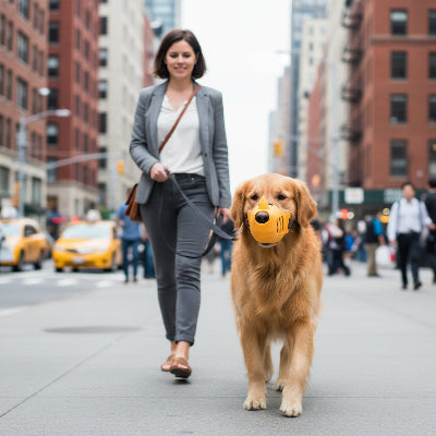 Museliere pour chiot legere et securisee jaune chien marche centre ville maitre

