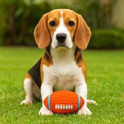 Balle pour Chien orange devant les pattes du chien