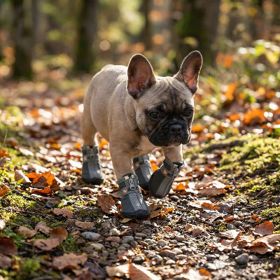 chaussure chien noir marche dans la foret