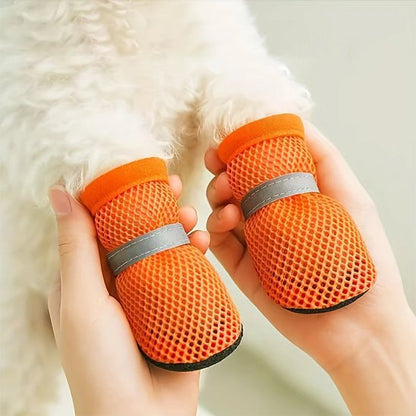 Chaussures chien​ orange avec mains maitre