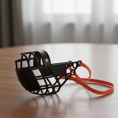 Chien Muselière noir sur une table 