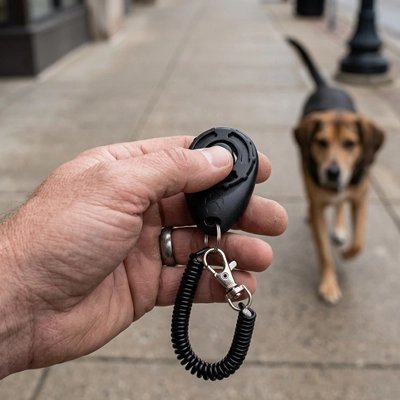 Clicker chien balade dans la rue