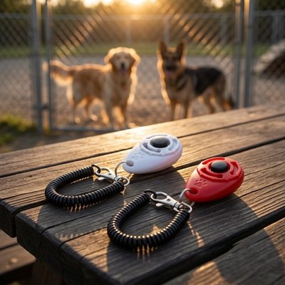 Clicker chien blanc rouge