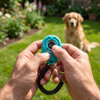 Clicker chien bleu clair maître au contrôle 