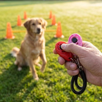 Clicker chien rose rouge
