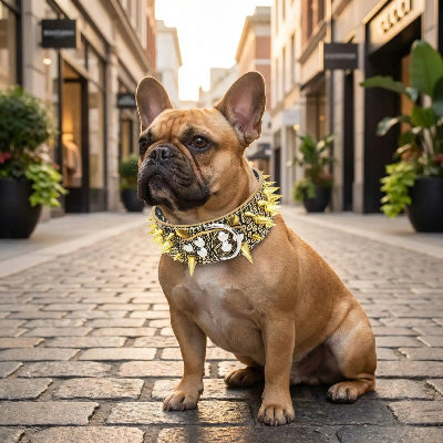 collier a pointe cuir protecteur or petit chien au centre ville