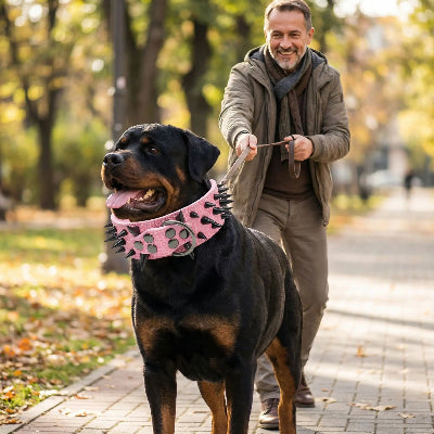 collier a pointe cuir robuste rose balade maitre