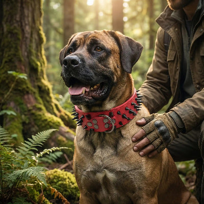 collier a pointe cuir robuste rouge foret maitre