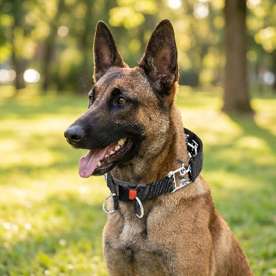 collier a pointe pour chien dressage doux chien assis