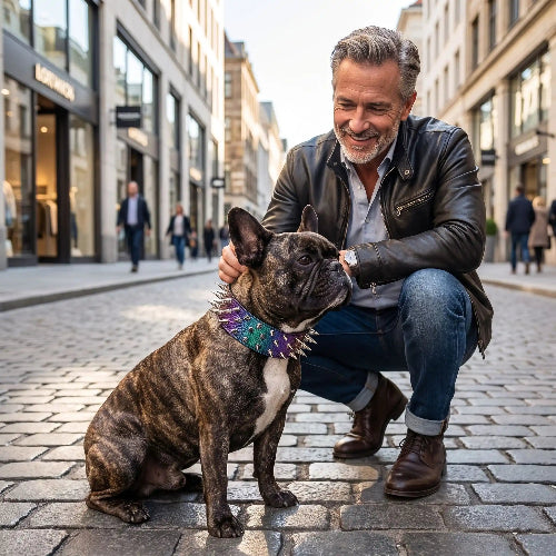 collier a pointes pour chien élégant  bleu foncé 