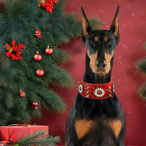 collier a pointes pour chien rouge