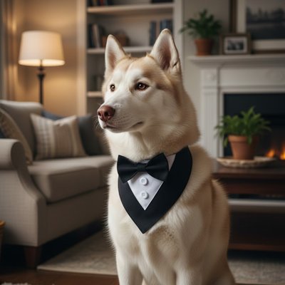 Collier Bandana Célébration noir chien assis au salon