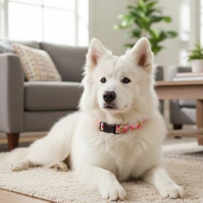 Collier chien premium réglable rose chien au salon 