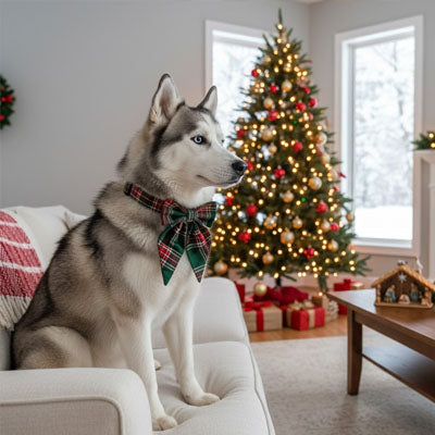 collier fluorescent assis sur le sofa a noel