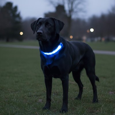  Collier fluorescent chien bleu sur un parc