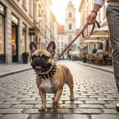 collier fluorescent chien marche avec son maitre au centre ville