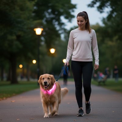  Collier fluorescent chien rose marche avec son maitre 