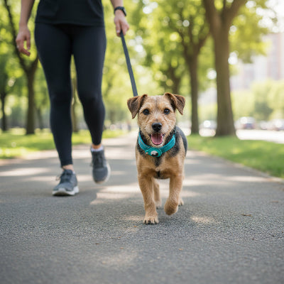 collier gps chien bleu marche avec son maitre