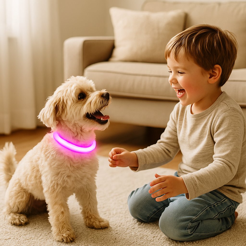 collier lumineux chien rose enfant