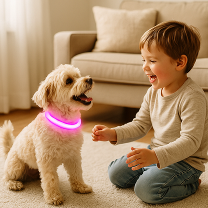 collier lumineux chien rose enfant
