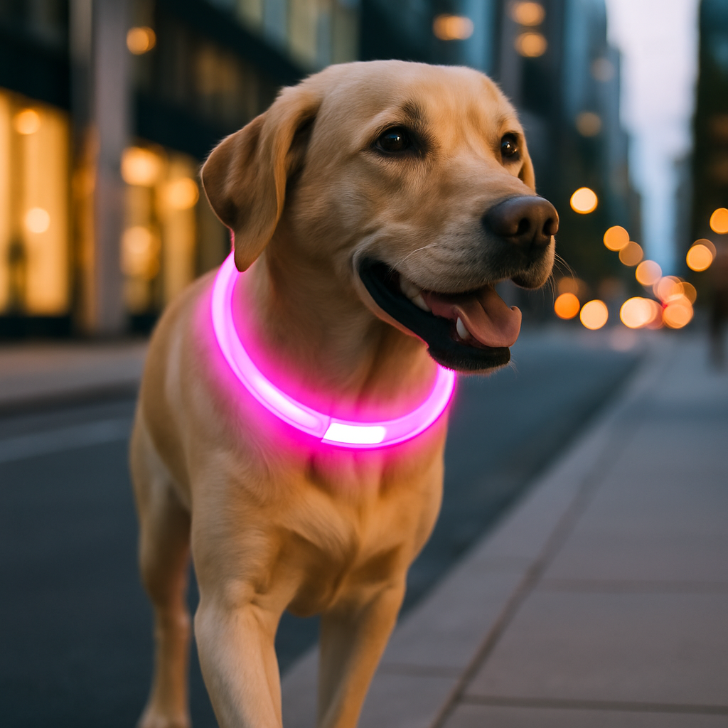 collier lumineux chien rose rue