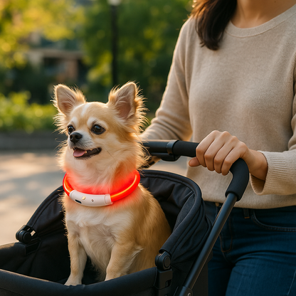 collier lumineux chien rouge poussette maitre