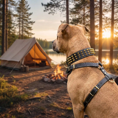 collier pour chien a pointe style rock en camping