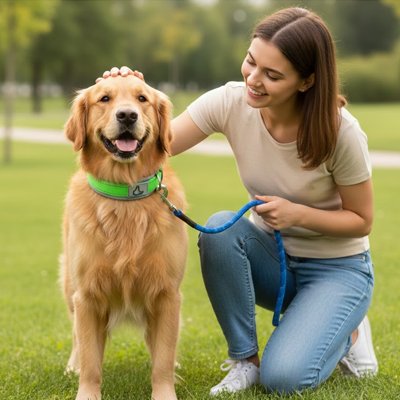 collier pour chien bien être et confort chien a cote son maitre
