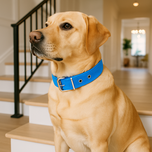 collier pour chien bleu escalier cote