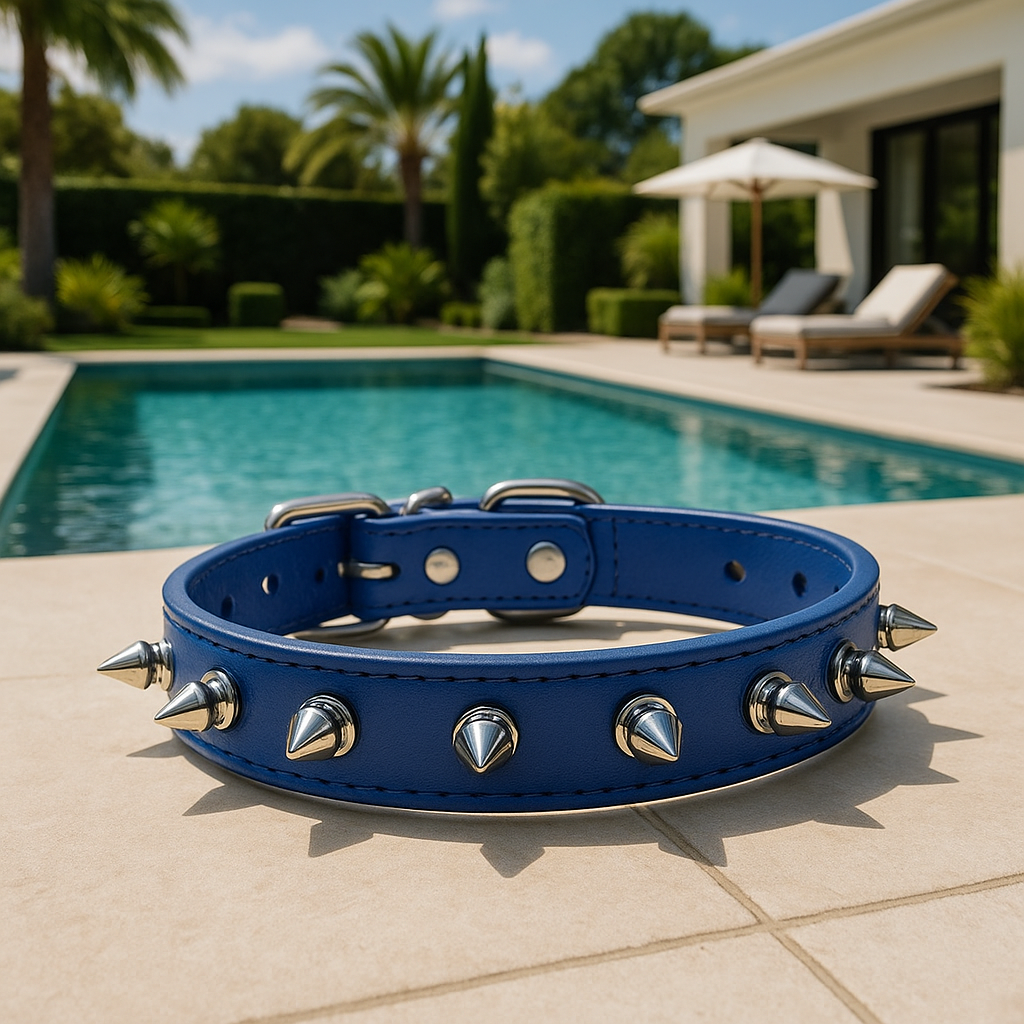 collier pour chien bleu pointe piscine