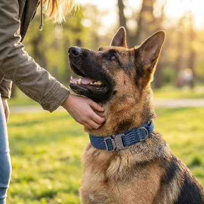 collier pour chien militaire contrôle 
 tactique au parc avec son maitre
