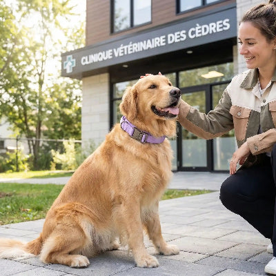 collier pour chien militaire contrôle tactique devant clinique avec son maitre