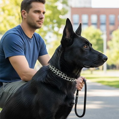 Collier pour chien militaire durElégance chien a cote de son maitre